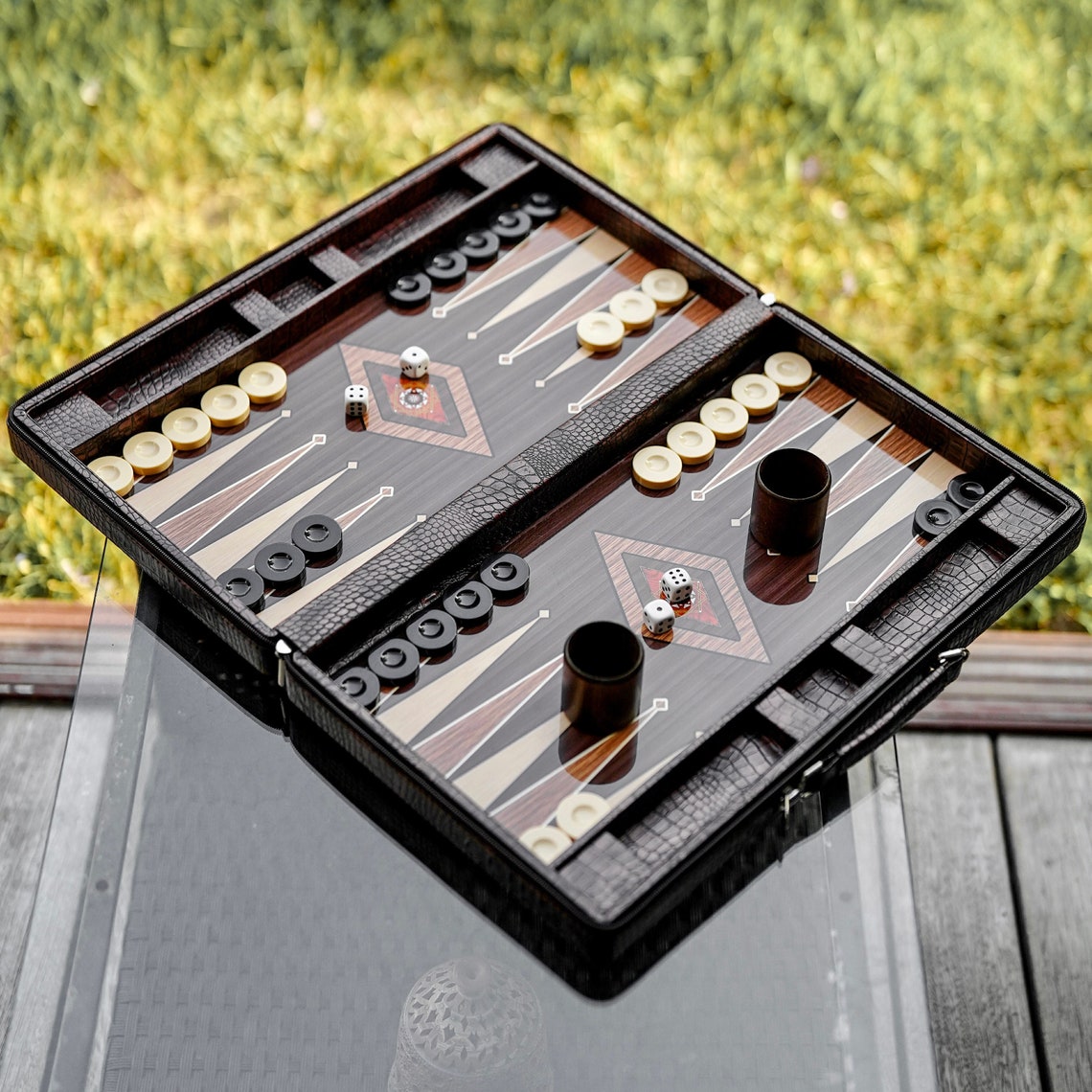 ✨Personalized Leather Backgammon Set, Handmade Backgammon Holiday Gift Husband, Best Gift Idea for Boyfriend
