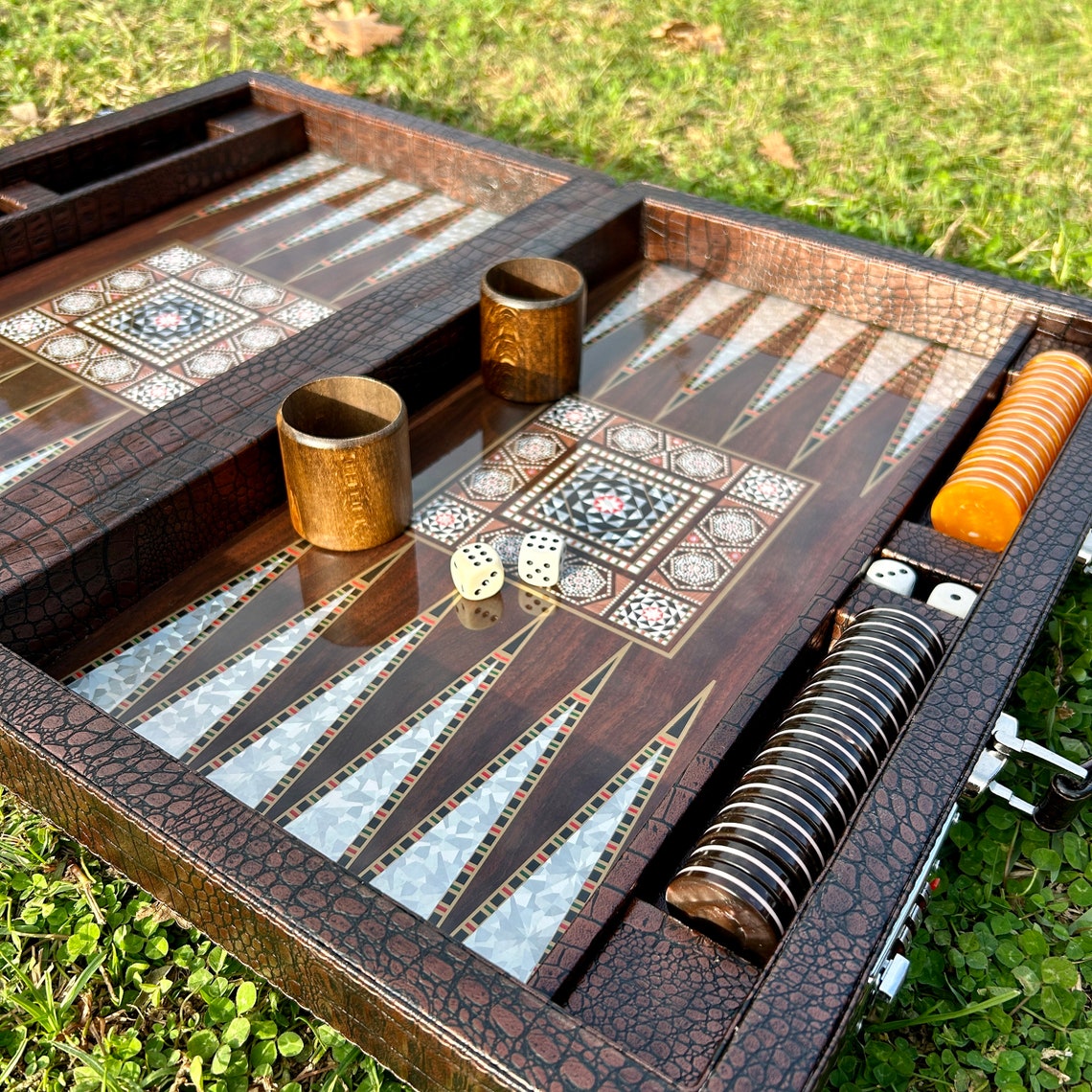 ✨Personalized Leather Backgammon Set, Handmade Backgammon Holiday Gift Husband, Best Gift Idea for Boyfriend
