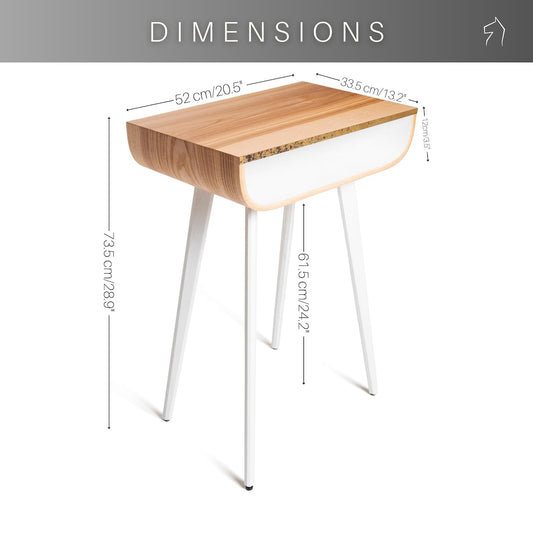 Free Standing Tall Night stand, Modern Wood Bedside Nightstand, Living Room Side Table with Storage, Golden Brass Detail