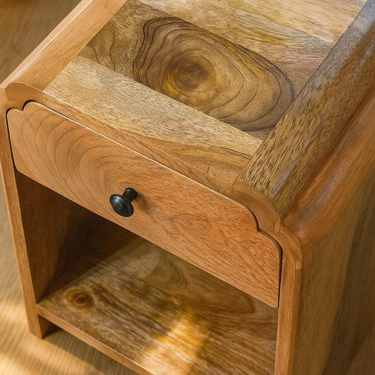 Handcrafted Mango Wood Mini Nightstand: Chestnut Bedside Table