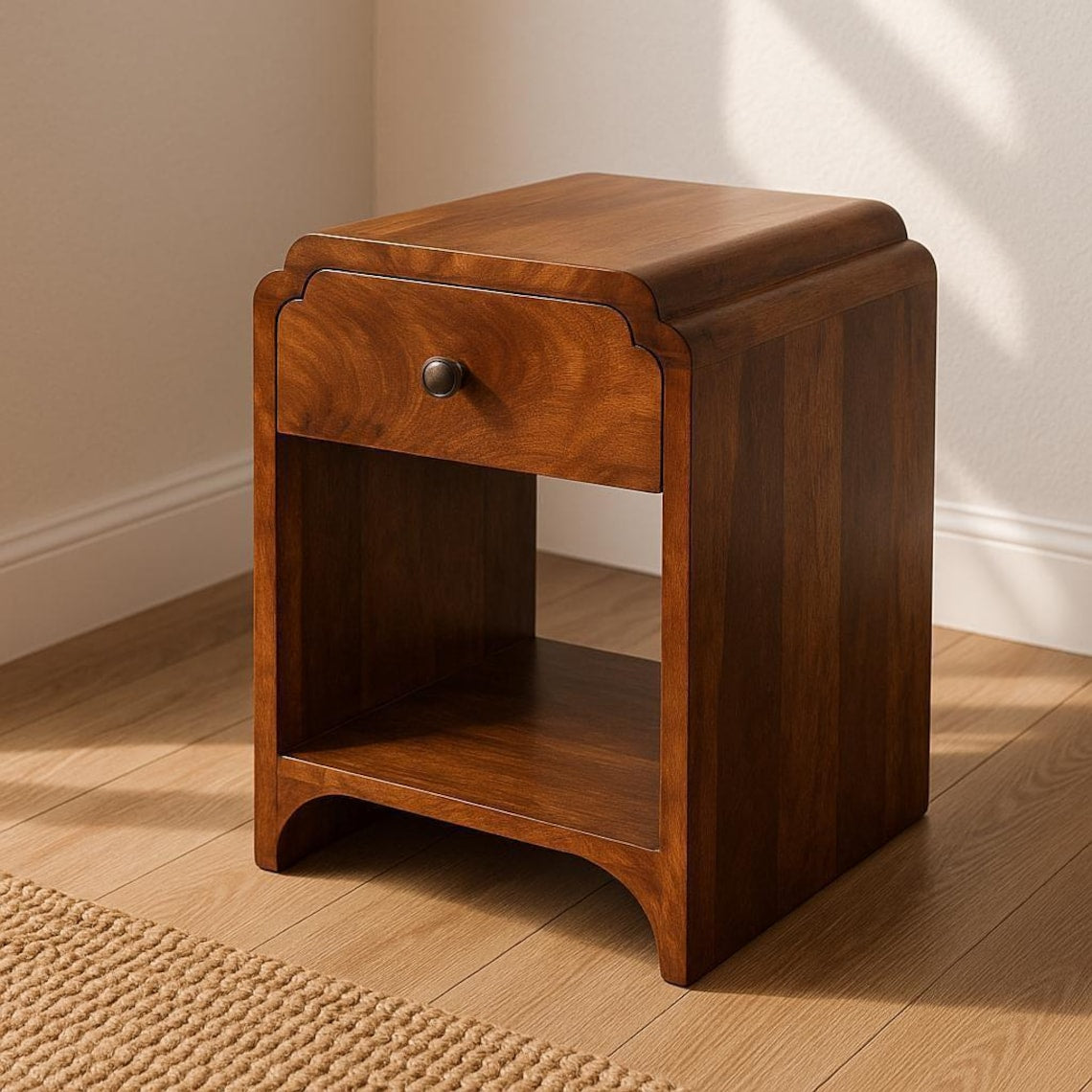Handcrafted Mango Wood Mini Nightstand: Chestnut Bedside Table