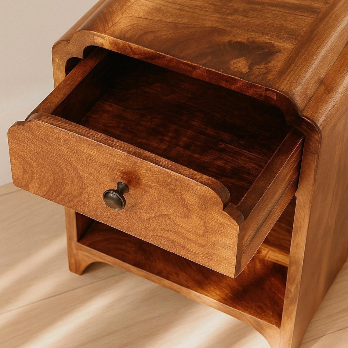 Handcrafted Mango Wood Mini Nightstand: Chestnut Bedside Table