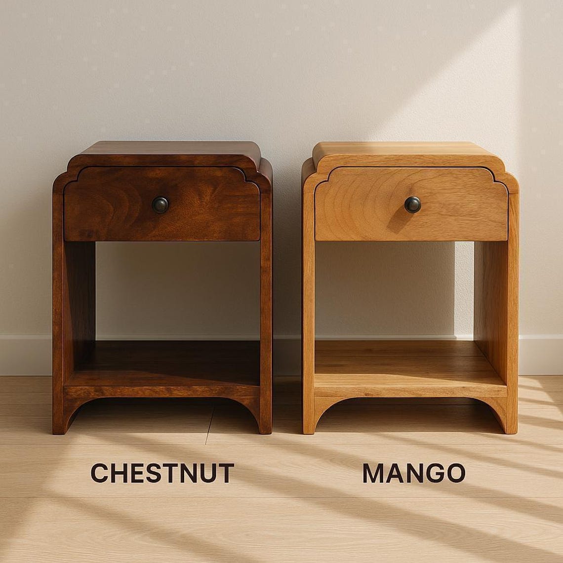 Handcrafted Mango Wood Mini Nightstand: Chestnut Bedside Table
