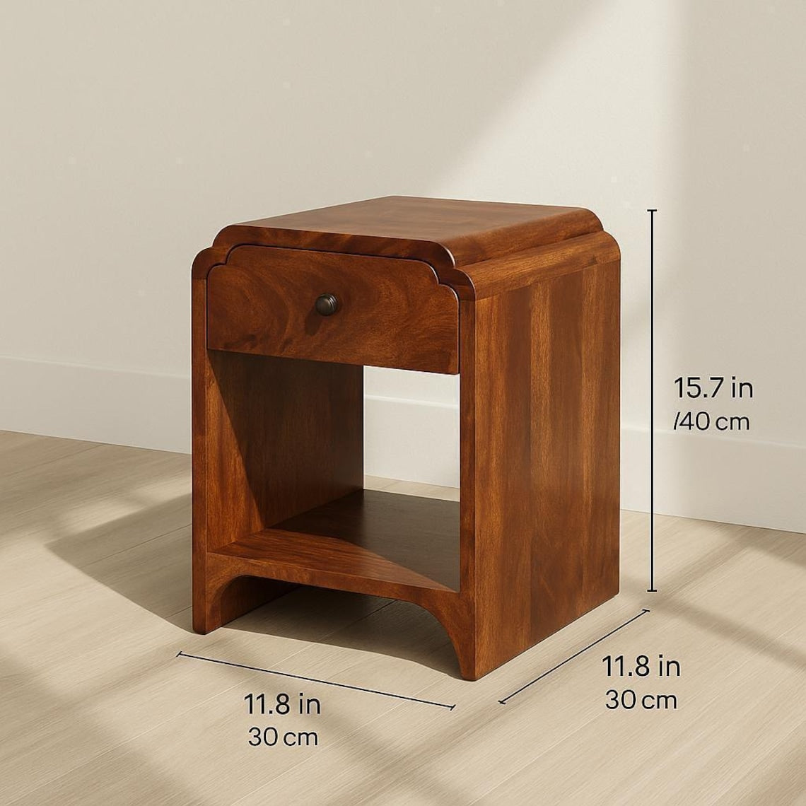 Handcrafted Mango Wood Mini Nightstand: Chestnut Bedside Table